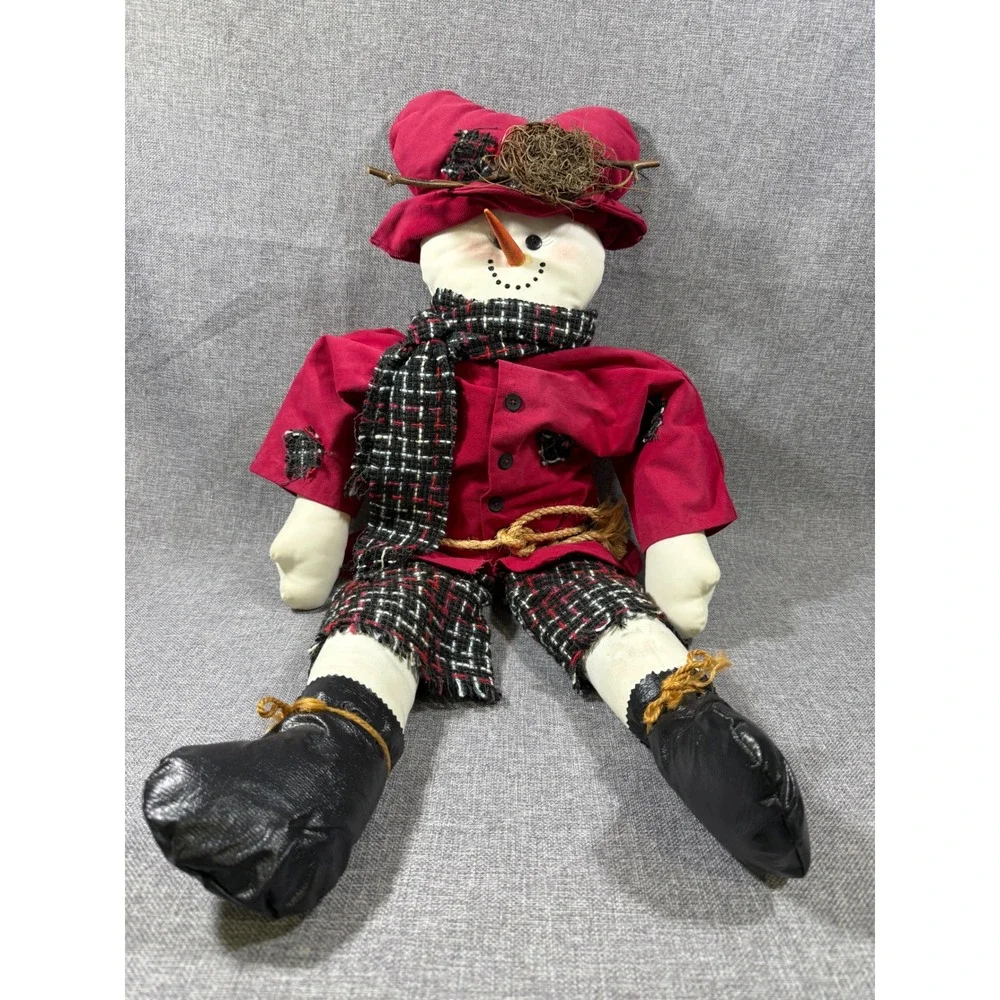 VTG Primitive Snowman Plush Doll 36